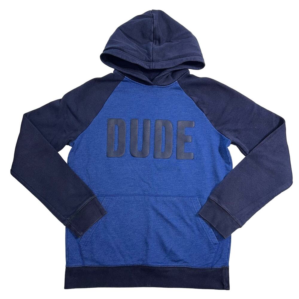 Childrens Place Boys DUDE Hoodie Pullover Hooded Sweatshirt Long Sleeve Blue XL